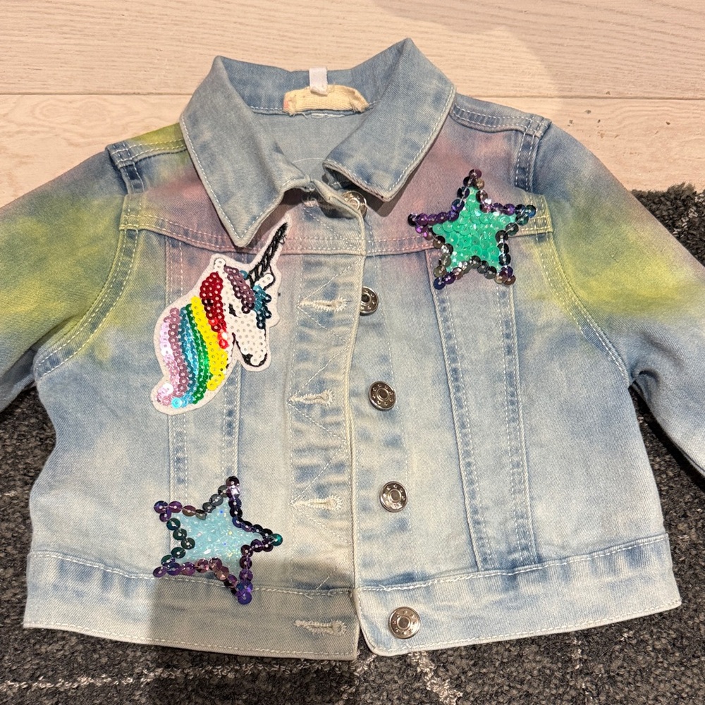 Colorful Kids Denim Jacket with Unicorn and Star Accents